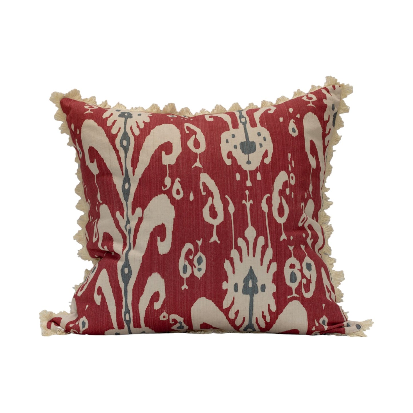 Raspberry Ikat Cushion with shell edge