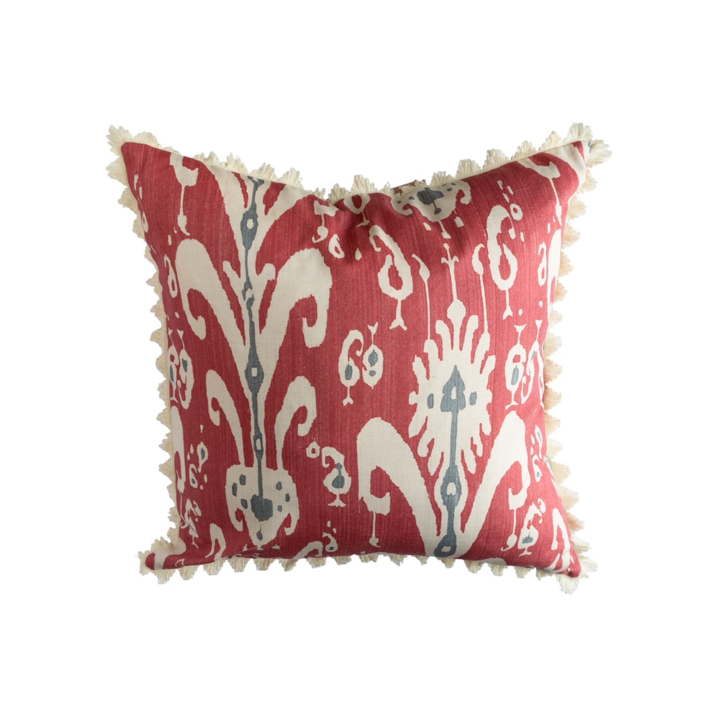 Raspberry Ikat Cushion with shell edge