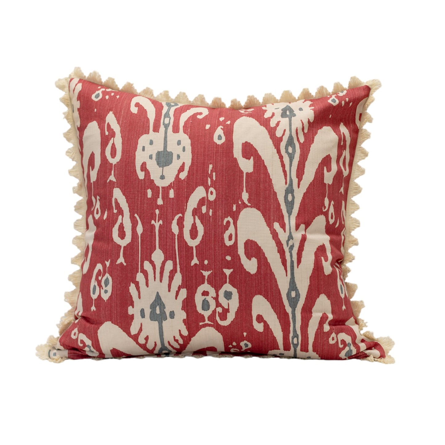 Raspberry Ikat Cushion with shell edge