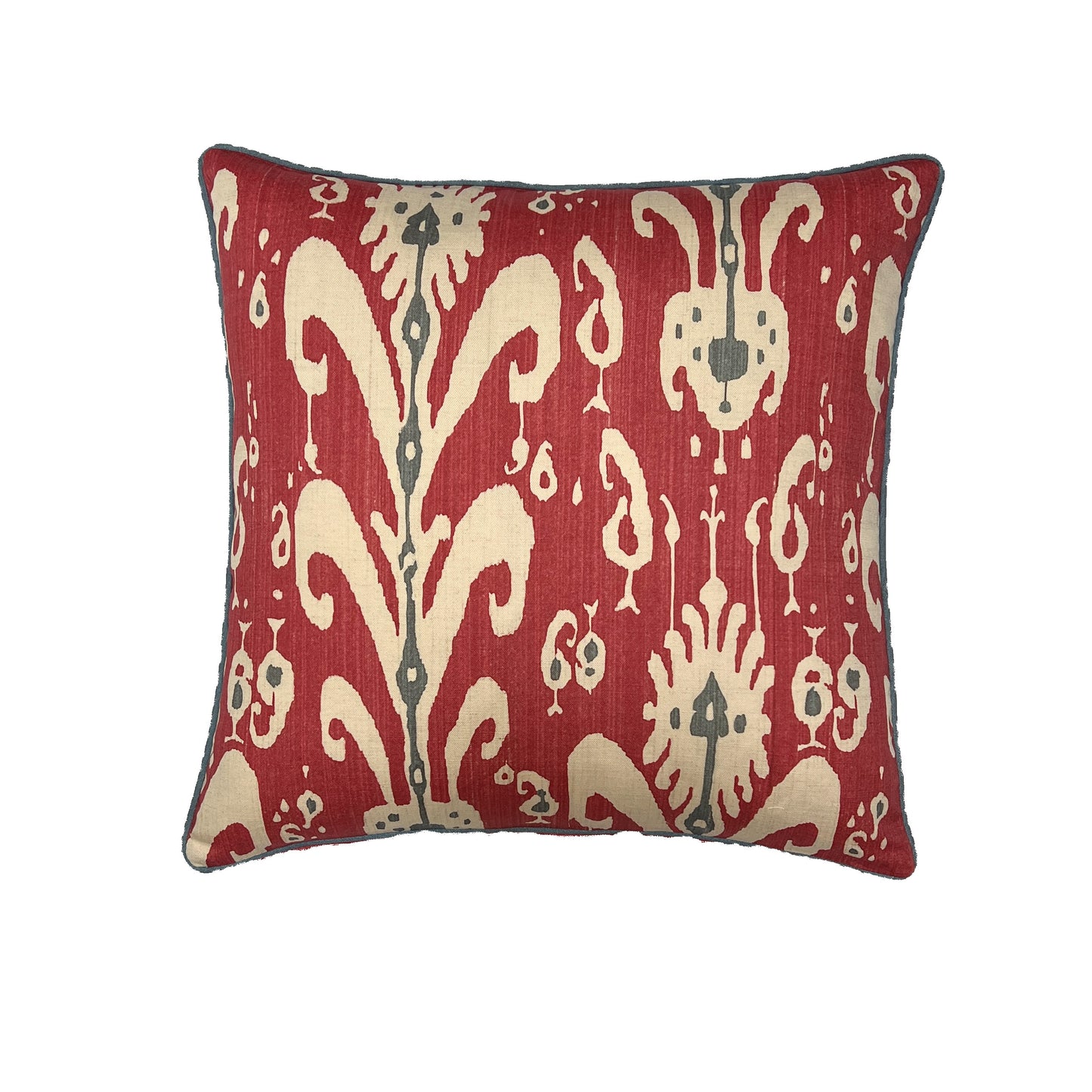 Raspberry Ikat Cushion with Piping