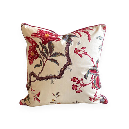 Floral Cushion with Raspberry Piping