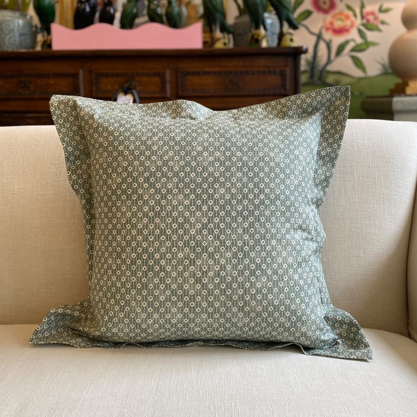 Green Diamond Stripe Cushion with Flange